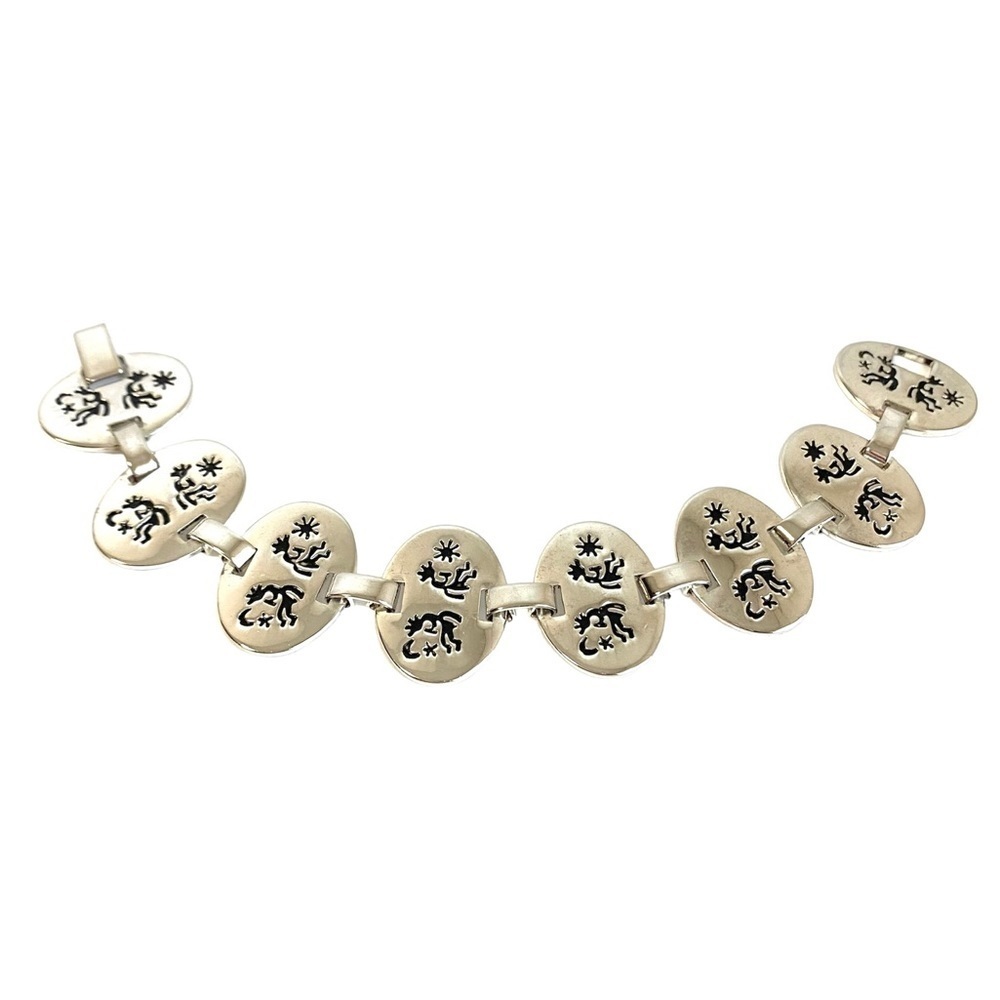 Vintage Kokopelli Bracelet 925 Sterling Silver Plated Oval Link Mexico Southwest